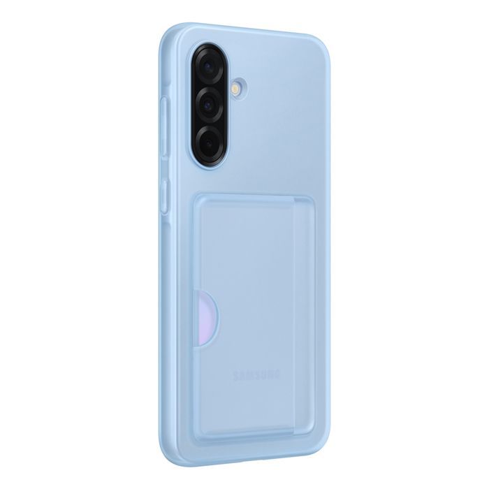 Samsung Galaxy A36 5G blauwe achterkant en hoesje met kaarthouder