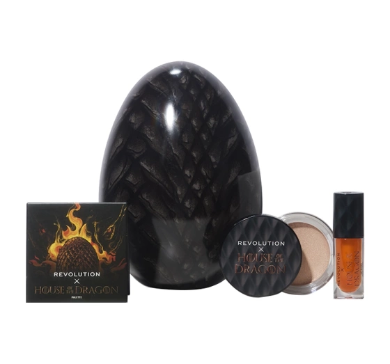 Makeup Revolution x House Of The Dragon zestaw kosmetyków paleta cieni   błyszczyk   rozświetlacz