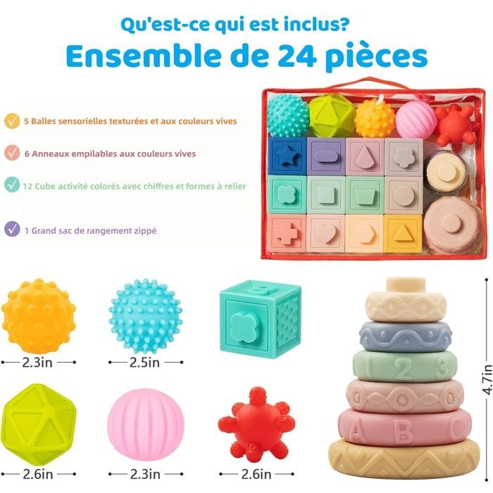 Giocattoli Montessori per neonati - Palla sensoriale - Cubo attività morbido - Regalo per neonati - Giocattoli educativi per lo sviluppo a 6, 9, 12 e 18 mesi
