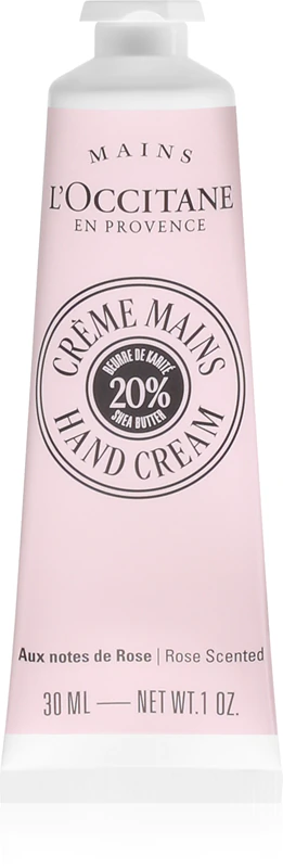 Creme para as mãos L'Occitane Manteiga de Karité e Rosa, com aroma de rosas.