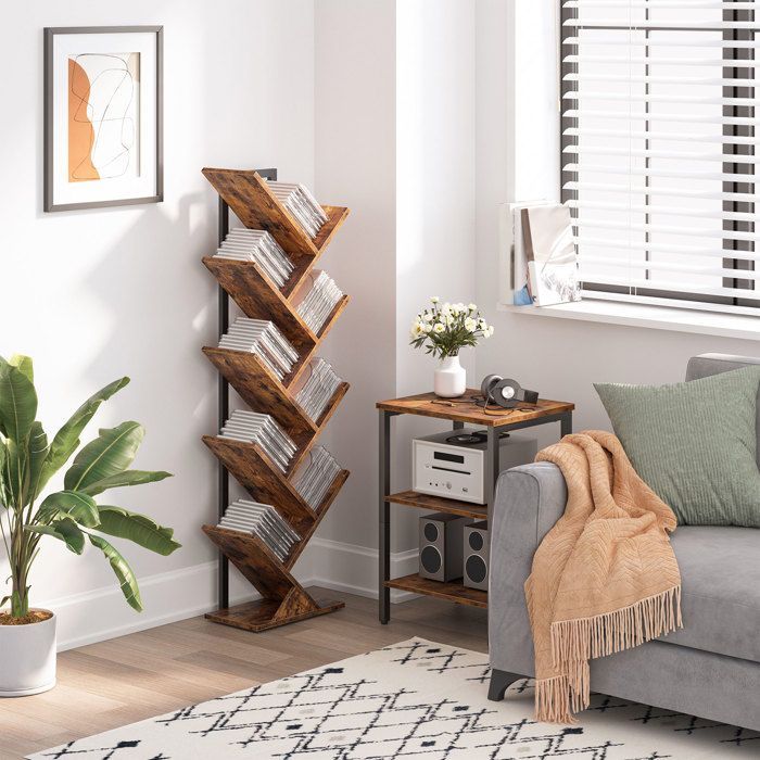 HOOBRO Bookshelf, 9-Tier Shelf, Freestanding Bookshelf, Tree-Shaped Storage Unit, Desk, Decorative Shelf