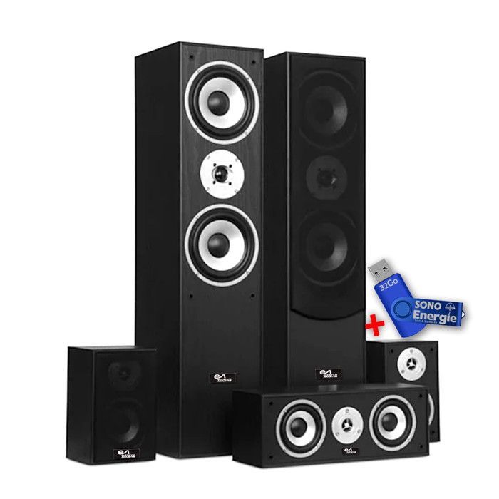 Home Cinema Speaker Pack - Evidence Acoustics EA850-BK - 5 Speakers 850W - Bass Reflex + 32GB USB Flash Drive