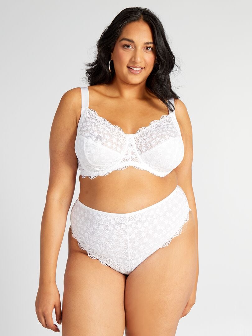 Stringi koronkowe z mikrofibrą - białe