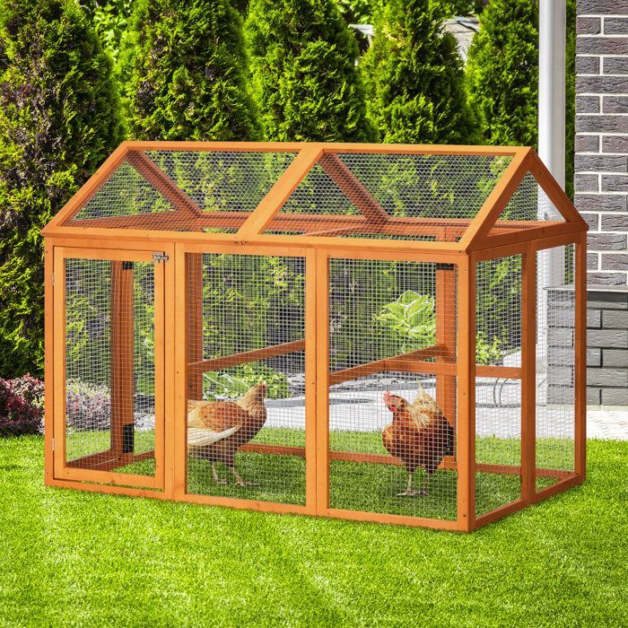 Recinto per pollai in legno - PawHut - Rete metallica - 140 x 88,5 x 106 cm - Arancione