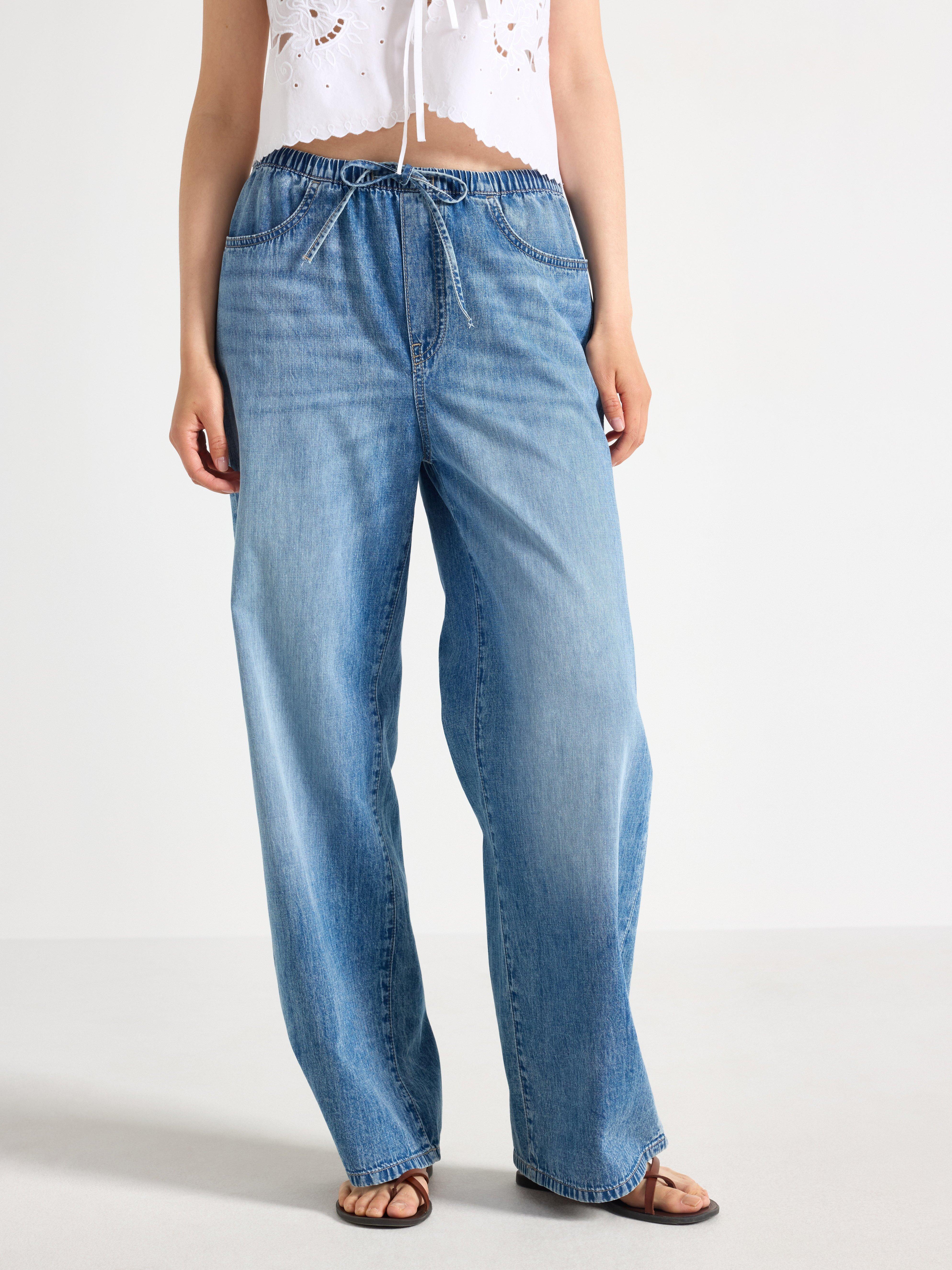 Pantalon en denim large à taille élastique