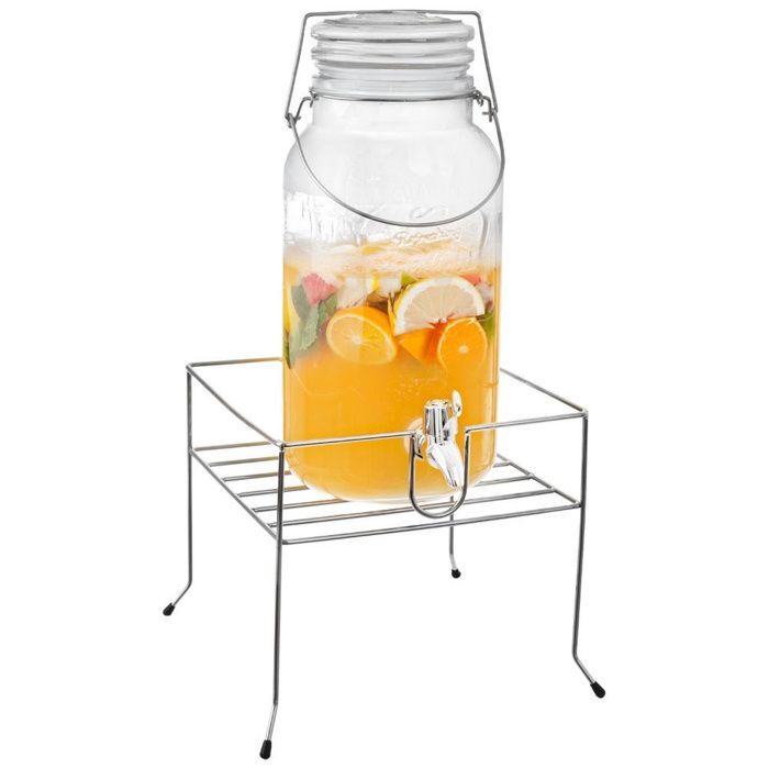 Support pour bocal avec robinet - ORION - Acier chromé - 20,5x20,5 cm - 3 à 8 litres - Pieds antidérapants