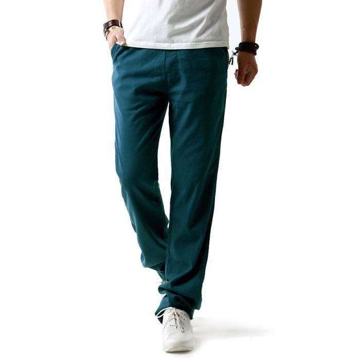 Pantalones cargo casuales de lino para hombre - Azul - INSFITY - Corte holgado - Cintura estándar - Para hombre