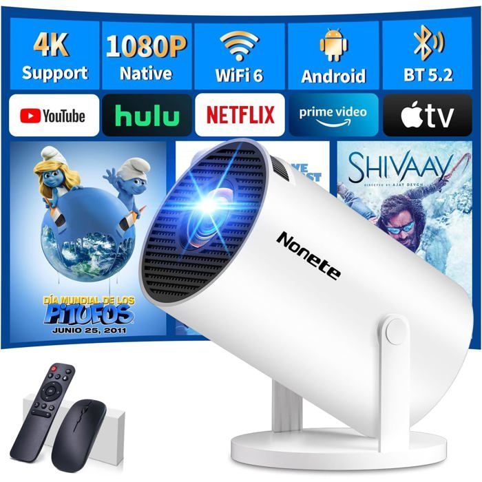 Mini proiettore 1080P FHD 4K - Wi-Fi 6/Bluetooth 5.2 - Rotazione a 180° - Compatibile con HDMI/USB/PS5 - App integrata con mouse
