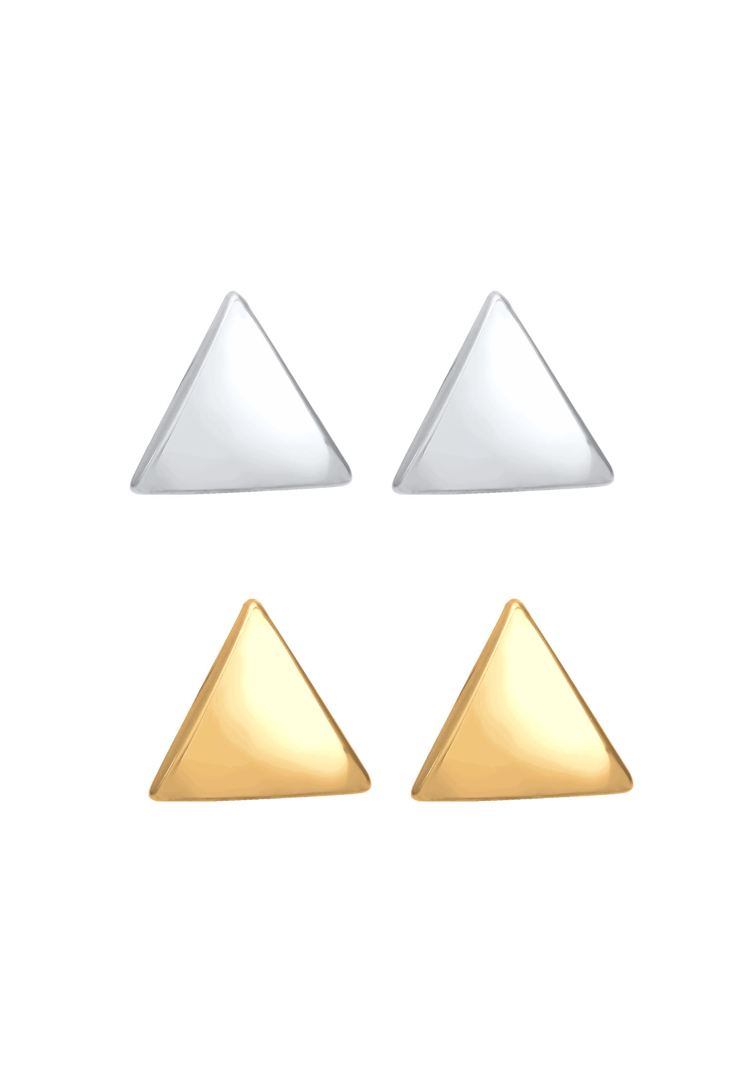 Elli Set Triangles Basic Minimal Bi-Couleur Clous d'Oreille Femme - (925/1000) Argent Plaqué Or