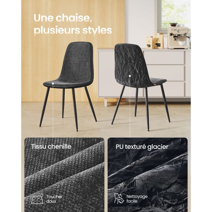 Ensemble Salle à Manger - Noyer Naturel - Gris Ardoise - Montage Rapide - Pieds Réglables - Nettoyage Facile