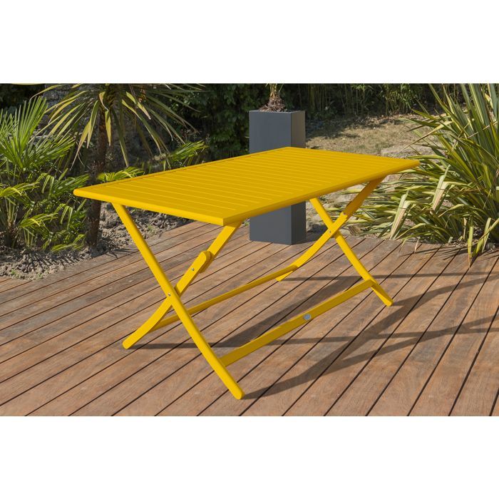 Ensemble repas MARIUS 140 cm 4 places en aluminium Jaune moutarde