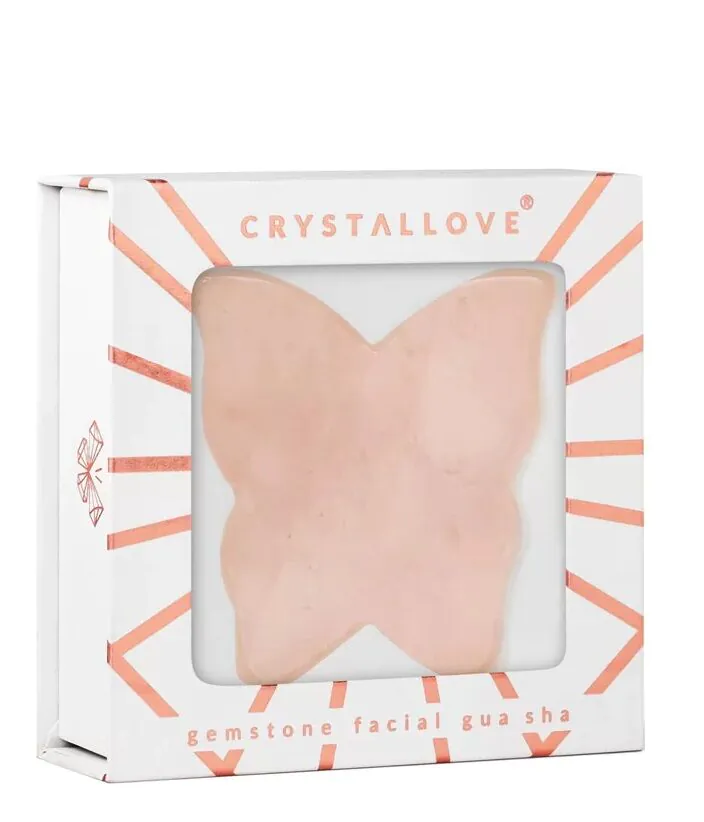 Crystallove Płytka Motylek do Masażu Twarzy Gua Sha z Kwarcu Różowego