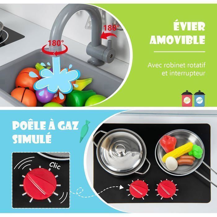 Cocina infantil de madera COSTWAY para niños de 3 a 6 años - 18 accesorios con fregadero, microondas, color blanco, dispositivo antivuelco