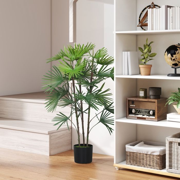 Planta artificial de interior - HOMCOM - maceta de plástico y flocado, 24 hojas de PE - 90 cm - verde