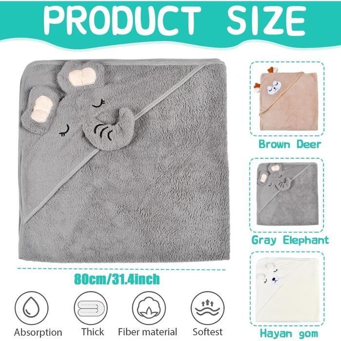 3Pcs Cape De Bain Bebe,Serviette De Bain Bébé Serviette Éponge,Douces & Absorption Forte,Sortie de Bain Bébé 0-5 Ans 80 x 80cm