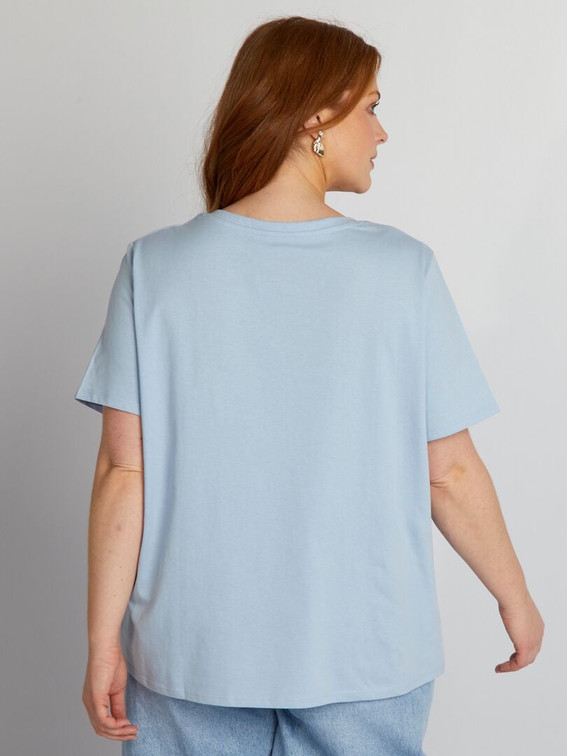 T-shirt met V-hals van jersey - BLAUW