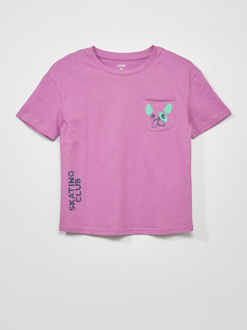 Camiseta estampada com bolso no peito - ROXA