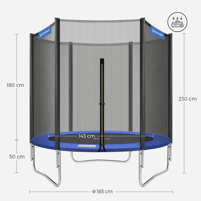 SONGMICS Garden Trampoline Ø 183 cm with Safety Net, Covered Poles