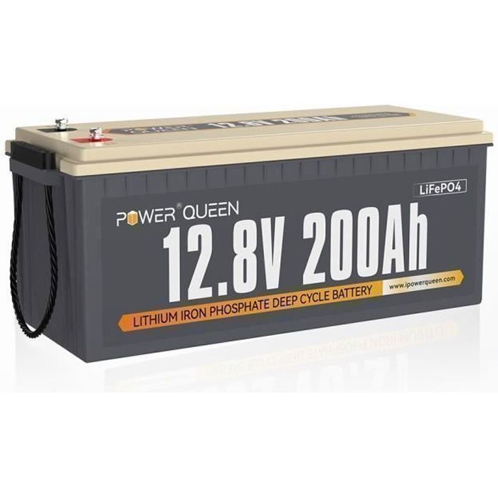 Power Queen Batterie Lithium LiFePO4 12V 200Ah 2560Wh avec BMS 100A pour Camping-car, Caravane, Voyage, Marine, Système Solaire