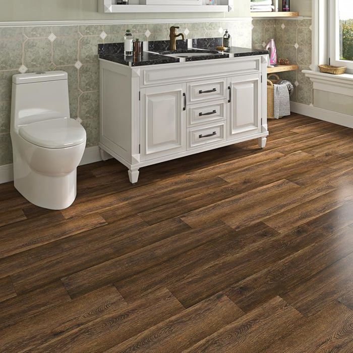 Suelo de linóleo autoadhesivo grueso con efecto parquet de 90x15 cm, suelo autoadhesivo de PVC con efecto madera oscura de 90x15 cm, 18 piezas, madera marrón, suelo de PVC