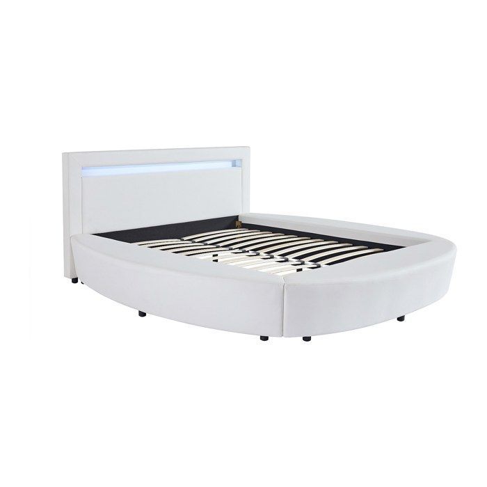 Cama redonda de 160 x 200 cm - Con luces LED - Piel sintética - Blanca + Colchón - ABULIS III