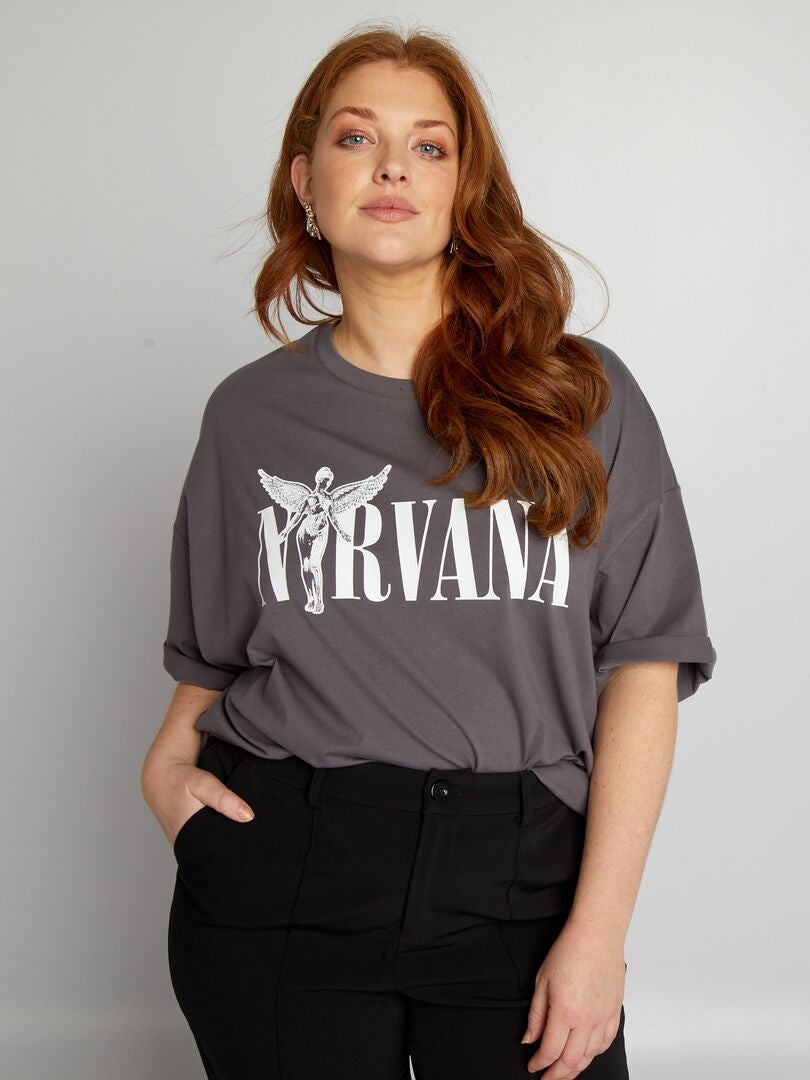Camiseta de gola redonda 'Nirvana' - Cinza