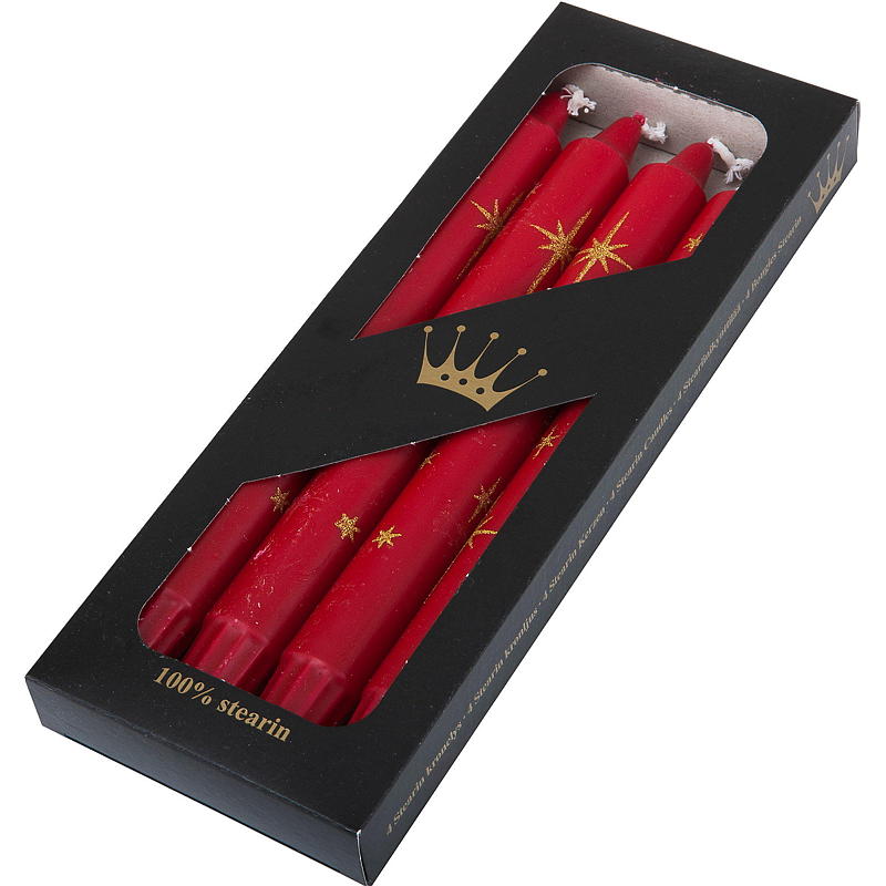 Kroonkaars 4-pack 24 cm rode kaars met sterren