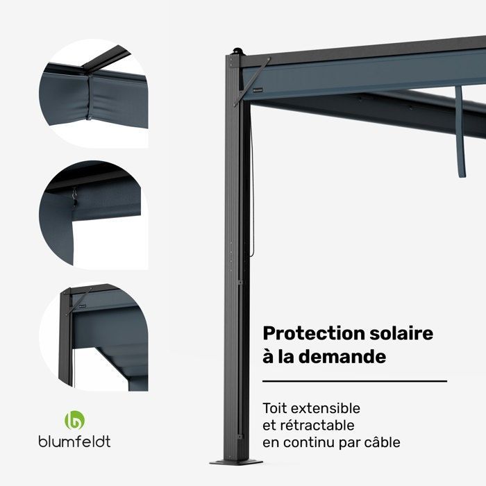 Pérgola Blumfeldt Pantheon Cortina de 3x3 m, resistente a la intemperie, extensible, de fácil montaje, color antracita/negro.