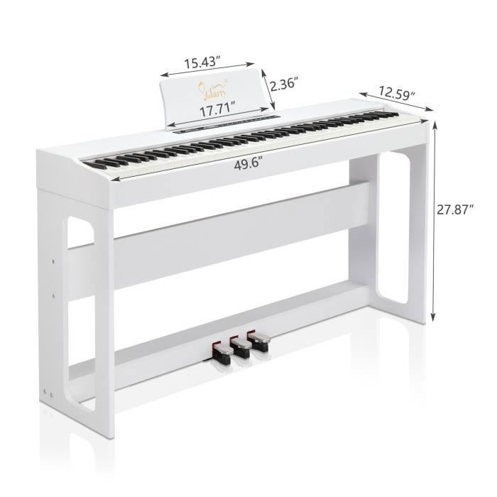 Teclado Glarry GDP-104/A-815 de 88 teclas con acción de martillo estándar, sin cubierta, sin banqueta, piano eléctrico blanco