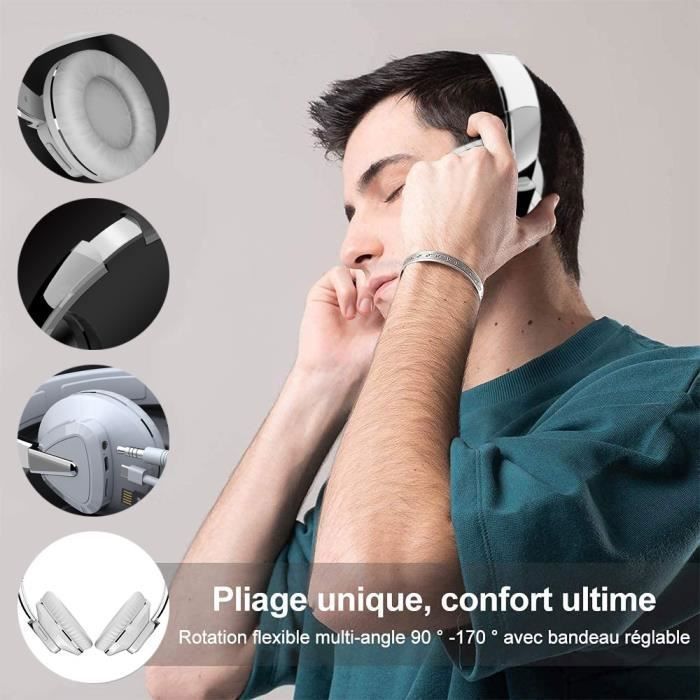 Fones de ouvido Bluetooth - Brillsten - Áudio 9D - Microfone embutido - Estéreo Hi-Fi - Dobrável Branco