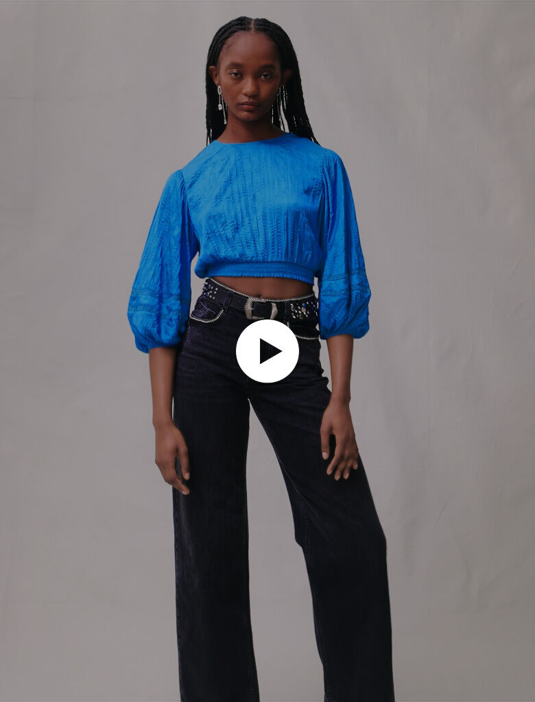 Top din satin - Albastru