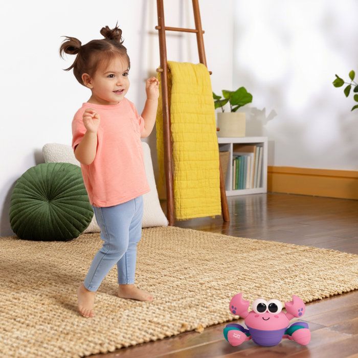 BRIGHT STARTS Walking Crab, Baby Toy 6M+, Musical Toy, Gross and Fine Motor Skills Toy, Obstacle Sensors, Pink