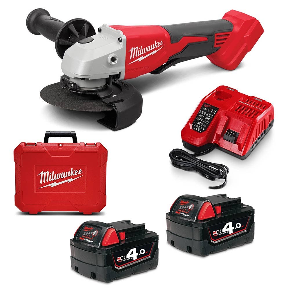 Γωνιακός τροχός Milwaukee 18V χωρίς ψήκτρες 2 x 4,0 Ah 125mm (5 ίντσες) με κιτ διακόπτη ασφαλείας M18BLSAG125XPD402C