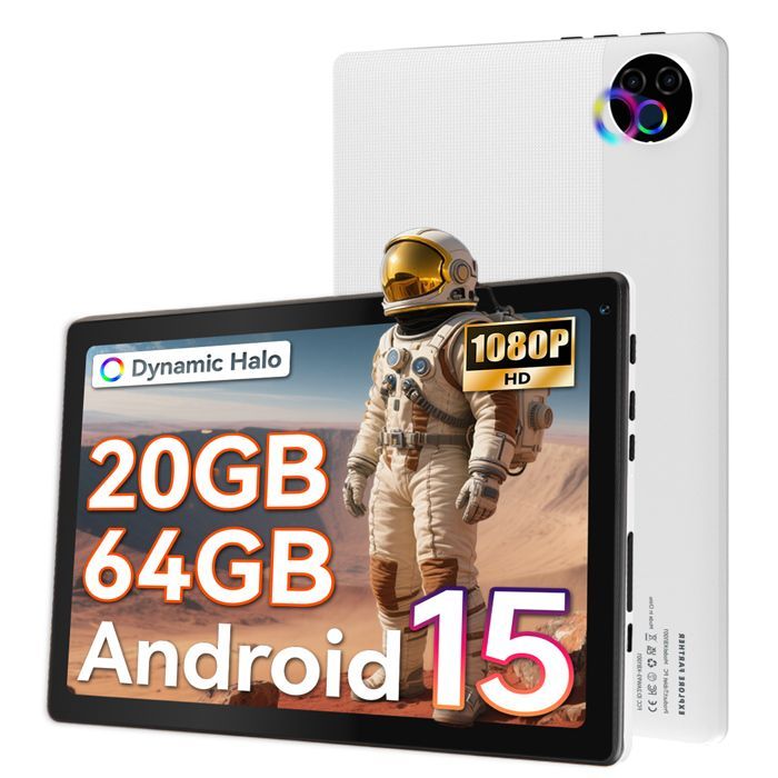 Tablette 10 Pouces 5-Core, 20(3+17)Go RAM+64Go+1To Extensible, Écran HD 1280x800, Double Caméra, Widevine L1, 5G/2,4G WiFi, Blanc