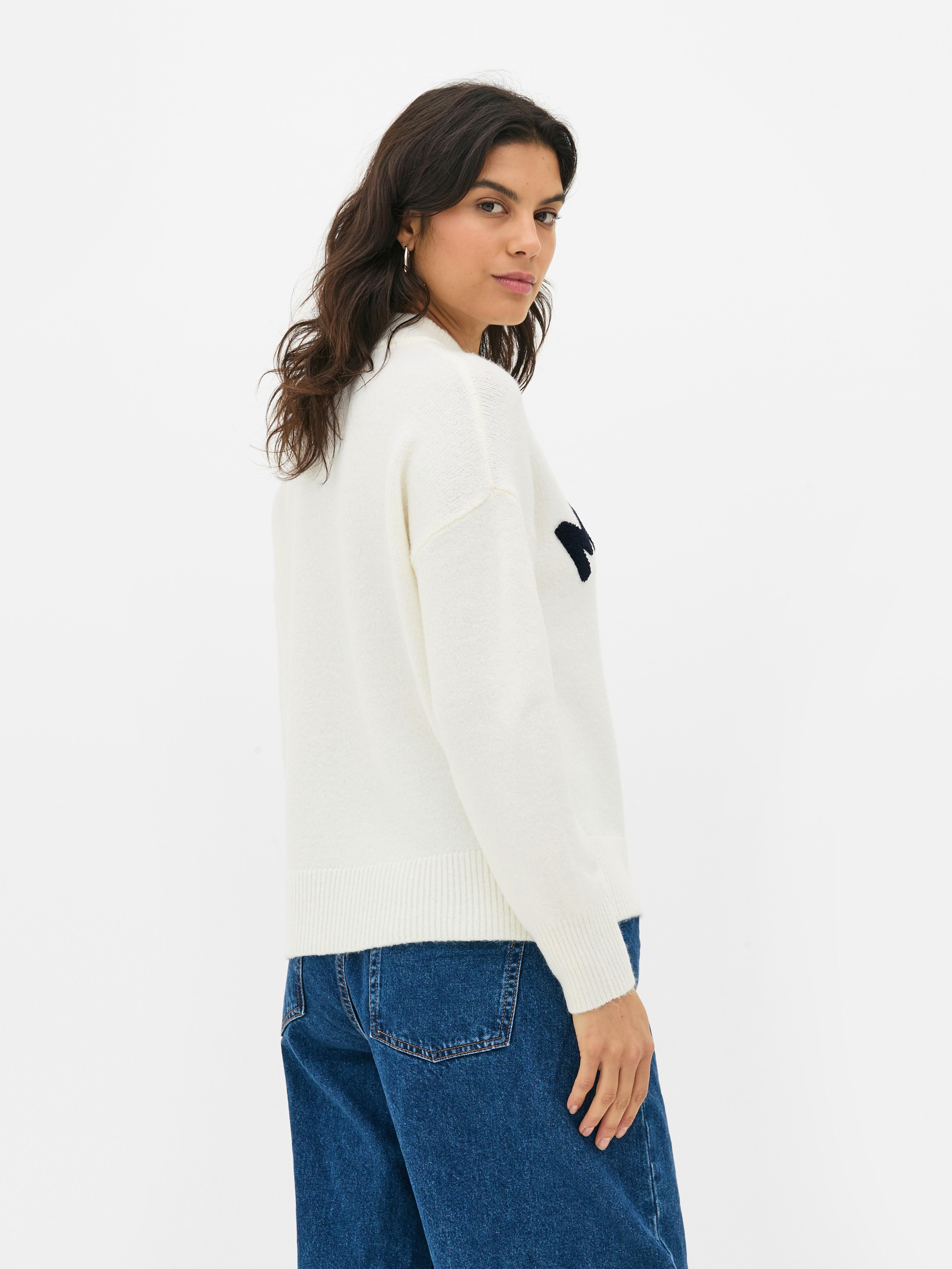 Rundhalspullover mit Aufdruck: Setzen Sie ein modisches Statement mit diesem schicken Pullover mit Aufdruck.
