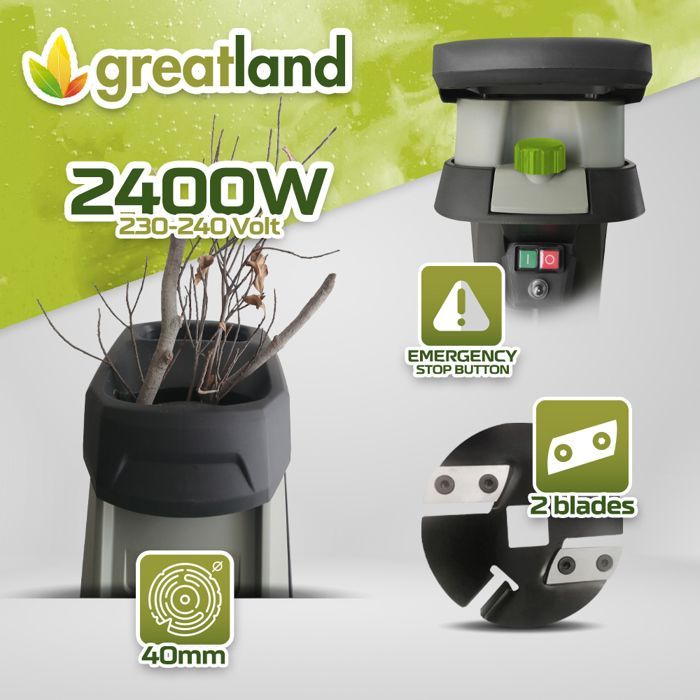 2400W elektrische tuinhakselaar - 40 liter opvangzak - met wielen