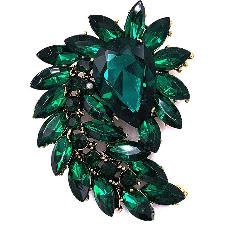 Shape Rhinestone Red Leaf Costume Brooch Pin Jewelry Antiqued Gold Tone