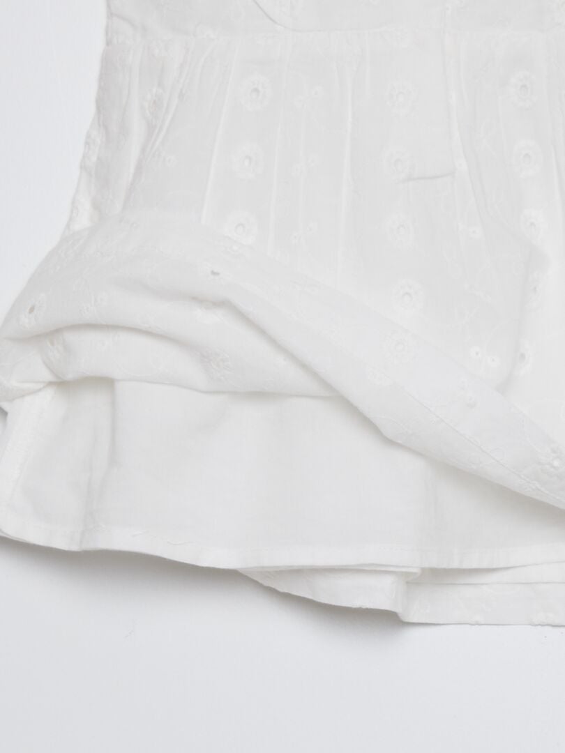Vestido con volantes y bordado de punto inglés - BLANCO
