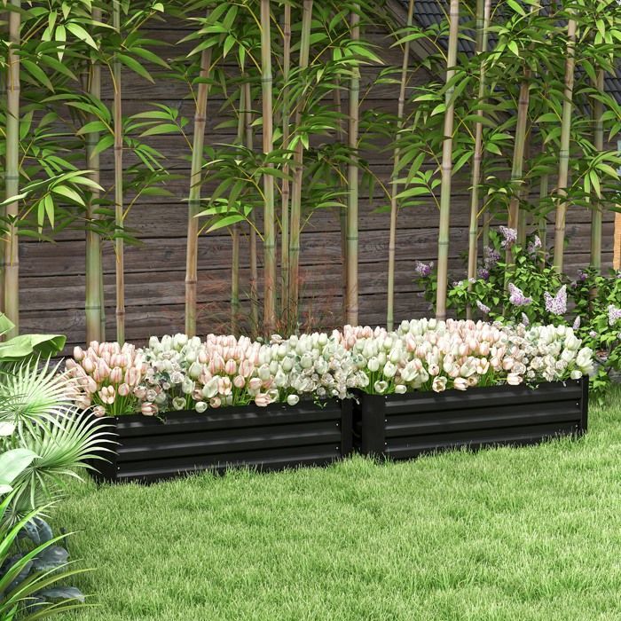 Raised garden beds - Outsunny - set of 2 corrugated steel garden beds for fruits and herbs - steel - 100x50x30cm - black