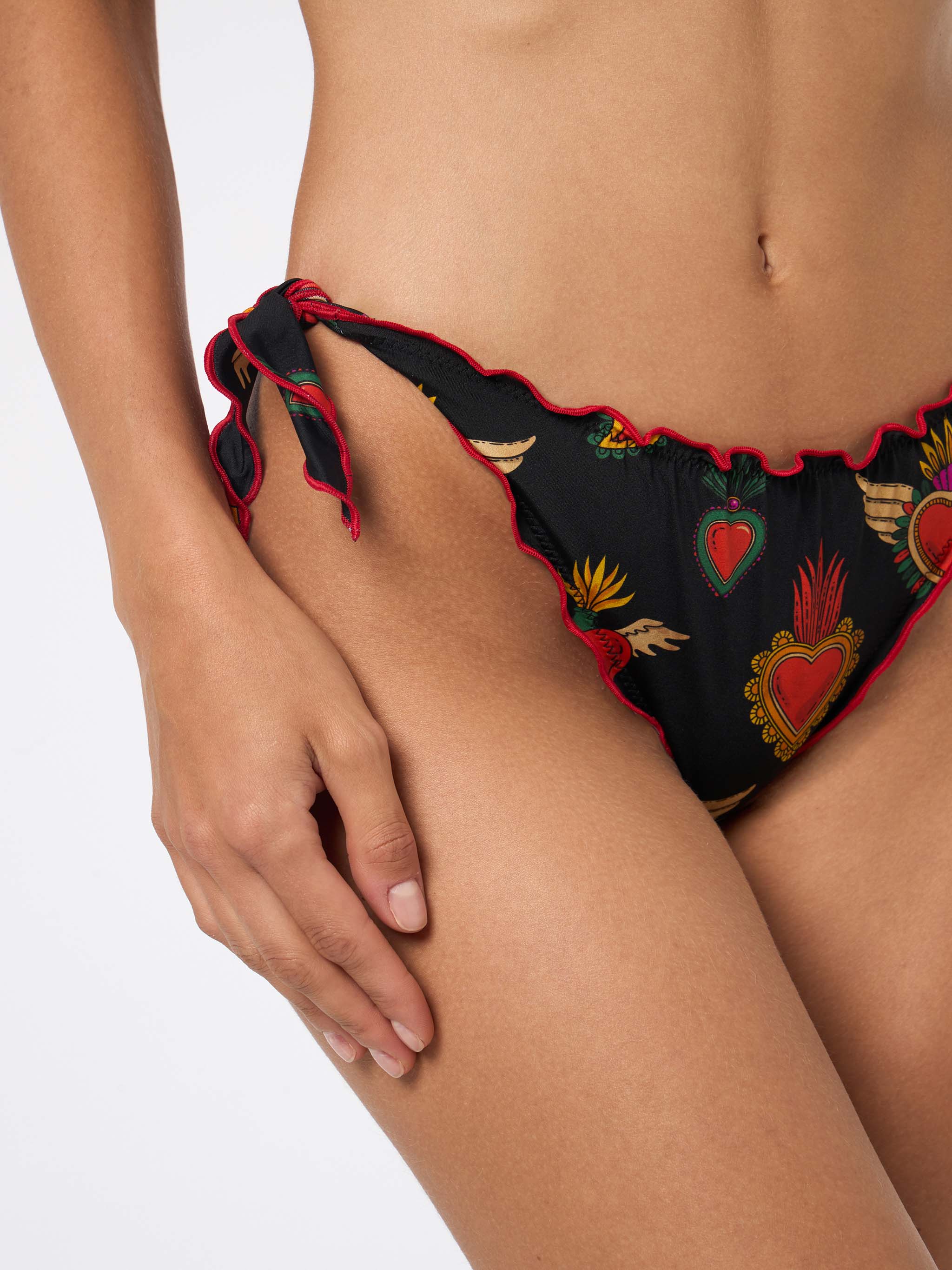 Dameszwembroekje met hoge taille en print van het Heilige Hart