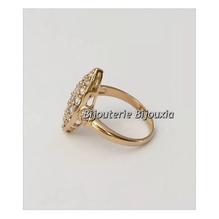 Bague Marquise Zirconium Plaqué Or 18 Carats 750/1000 - Bijouxia - Pave Cristaux Oxyde de Zirconium Blanc