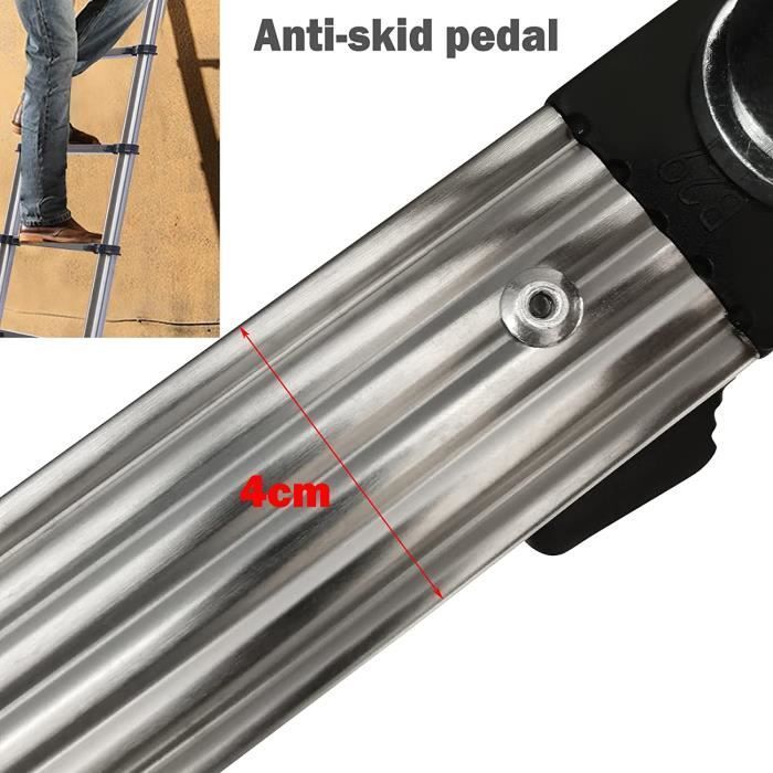 Scala telescopica da 5 m con 2 ganci, scala pieghevole in acciaio inox, scala telescopica per soffitta, portata 150 kg.