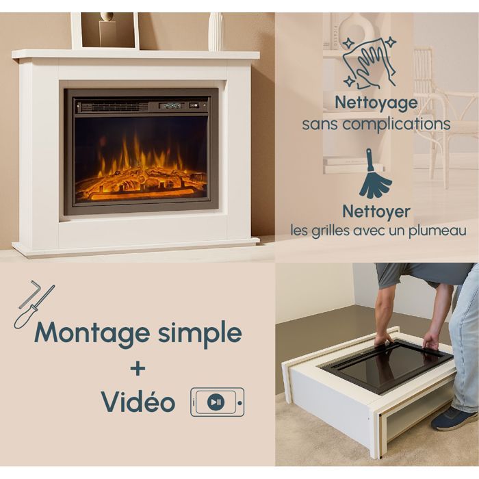 Mueble con chimenea eléctrica - DISEÑO DE MUEBLES - Alaska - Laca blanca - LED multicolor - 1000/2000W