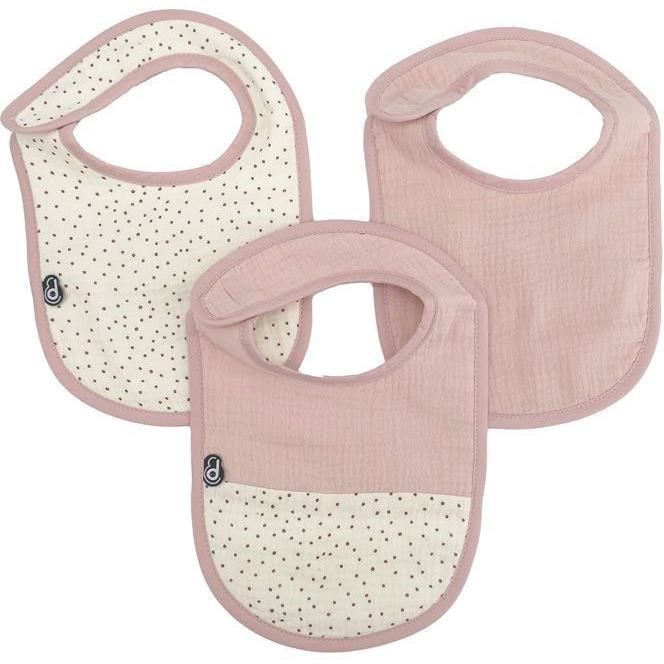 Conjunto de 3 baberos - DOMIVA - 0-6 meses - Gasa de algodón - Rosa empolvado