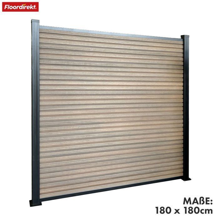 Kit de valla, listones macizos, kit completo, 1,80 m x 1,80 m, 21 mm de espesor, teca