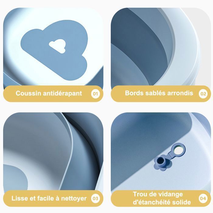 Baignoire Bébé Couronne Pliante pour 0-6 ans bébé avec Tapis de Bain Détachable - 36L/Bouchon de Vidange/TPE Coussin Antidérapant