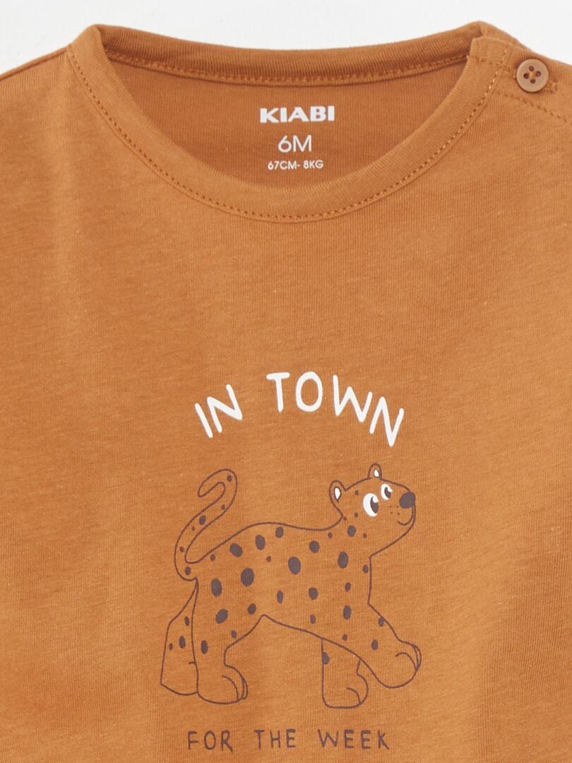 Bedrukt T-shirt met korte mouwen - BRUIN
