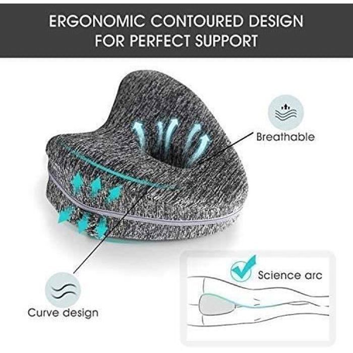 Almohada para piernas - Comodidad - Ortopédica - Espuma viscoelástica - Gris - Diseño curvo