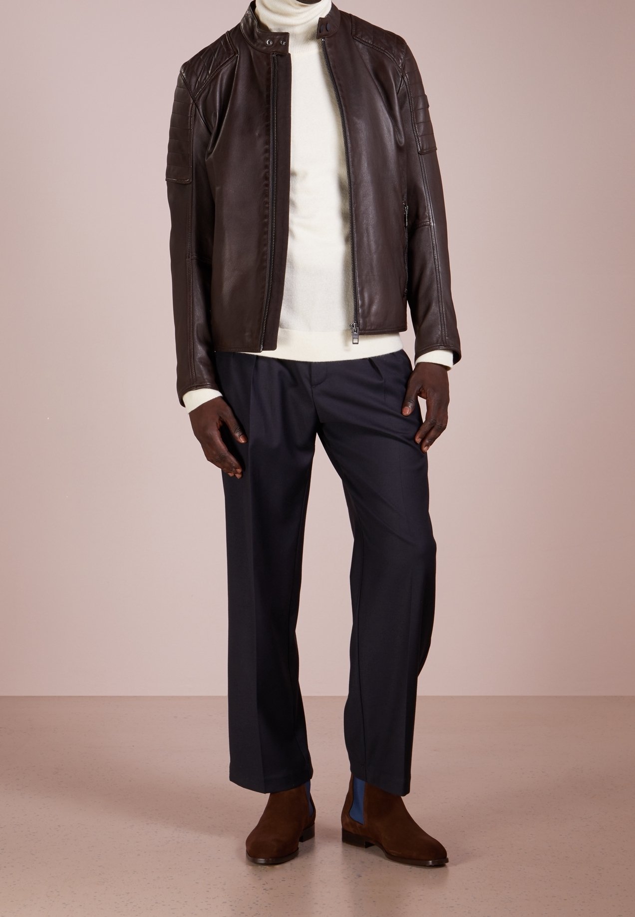 BOSS CASUAL leren jas - donkerbruin