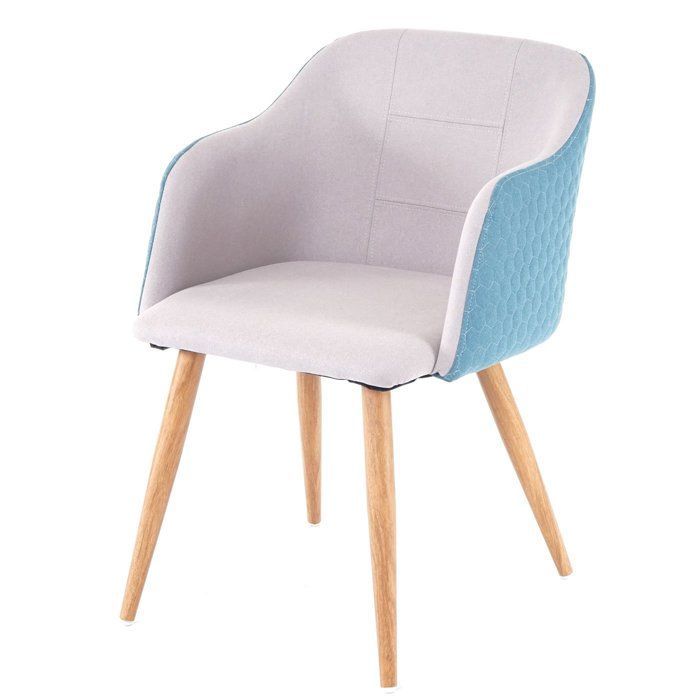 Chaise de salle à manger MCW-D71 accoudoirs tissu textile gris clair-turquoise